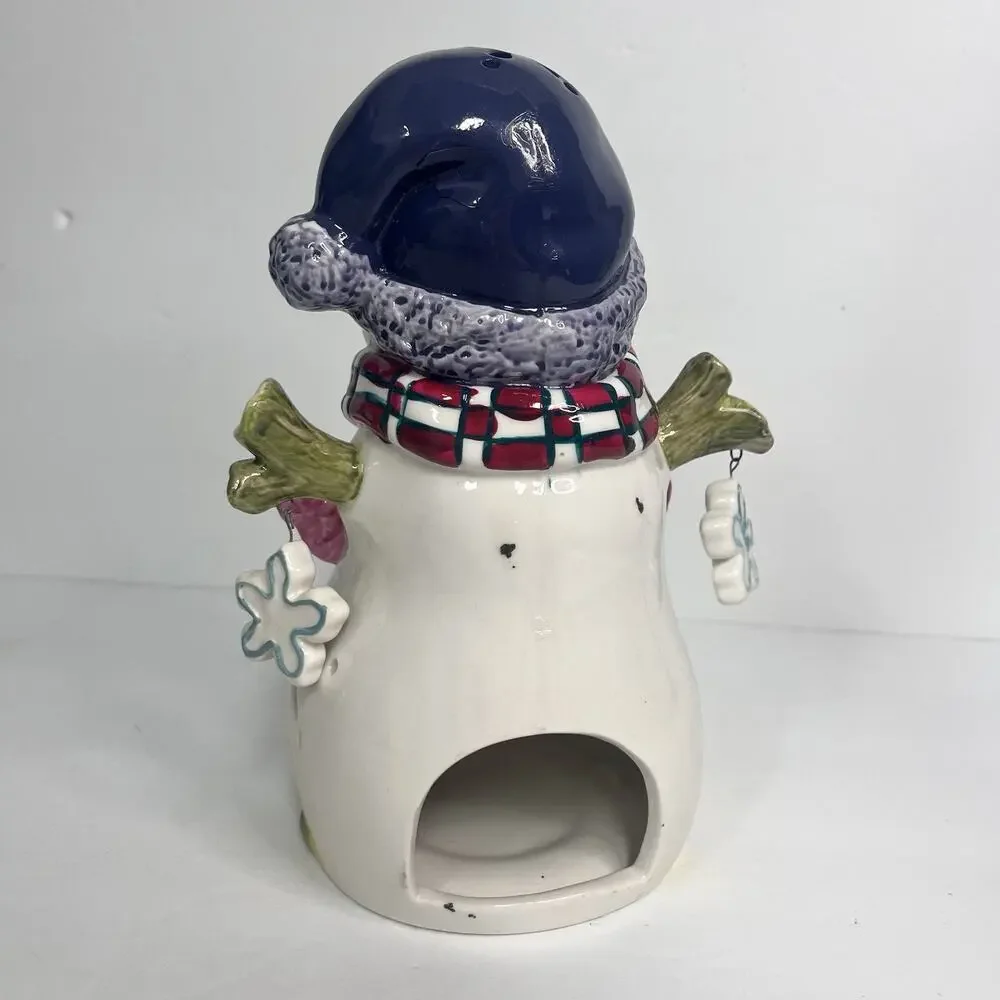 vintage 2000s christmas y2k snowman tea light candle holder scenic dangle charms